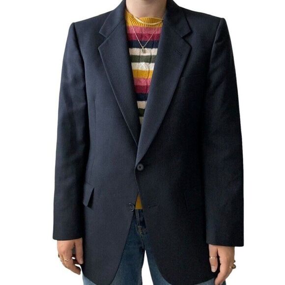 Vintage Christian Dior Unisex Navy Pin Stripe 100% Wool Sport Coat Blazer 40R - Picture 8 of 11